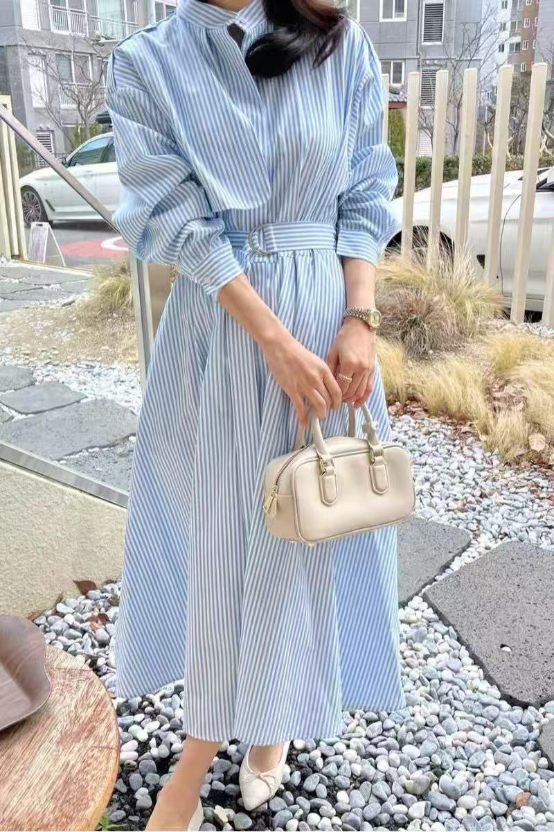 Azure Stripe Dress with belt - Image 3