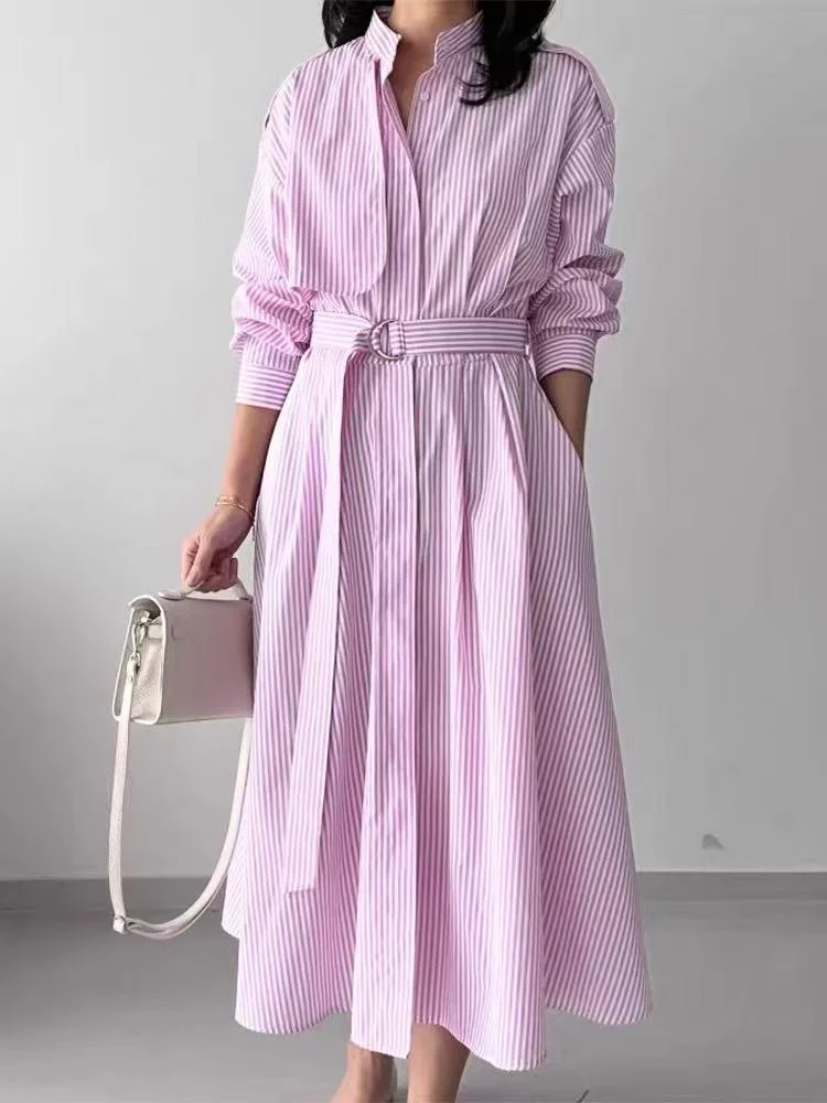Azure Stripe Dress with belt - Image 4