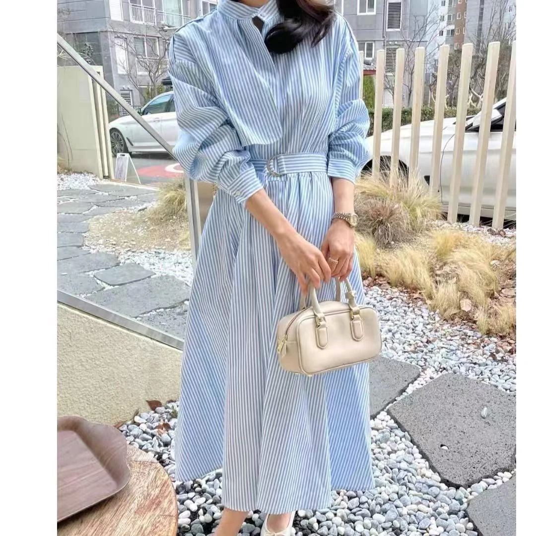 Azure Stripe Dress with belt - Image 5