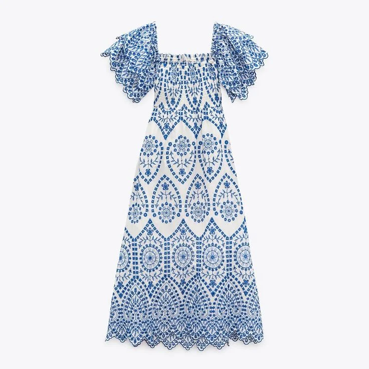 Blue embriodery Dress - Image 4
