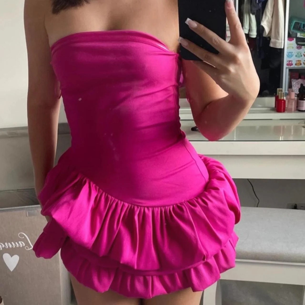 Bria Pink Ruffle Dress - Image 2