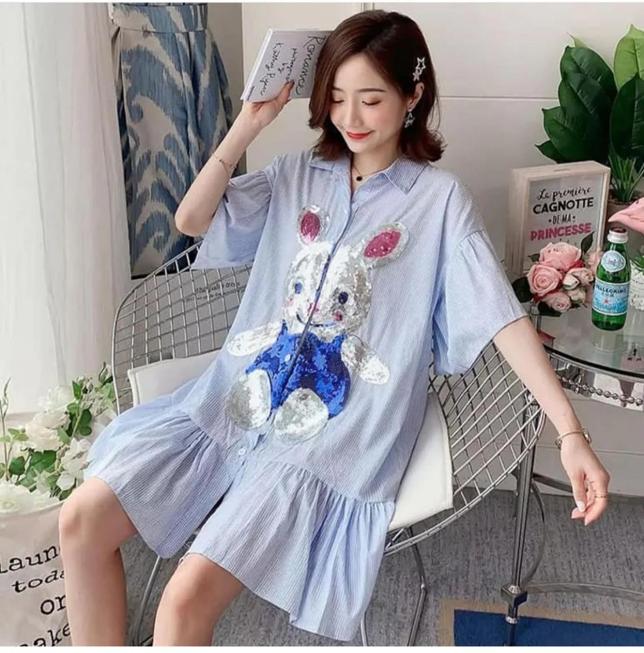 Bunny Sequins Shirt Dress - Image 4