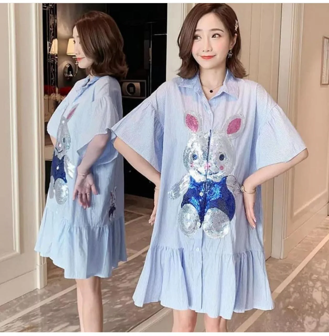 Bunny Sequins Shirt Dress - Image 5
