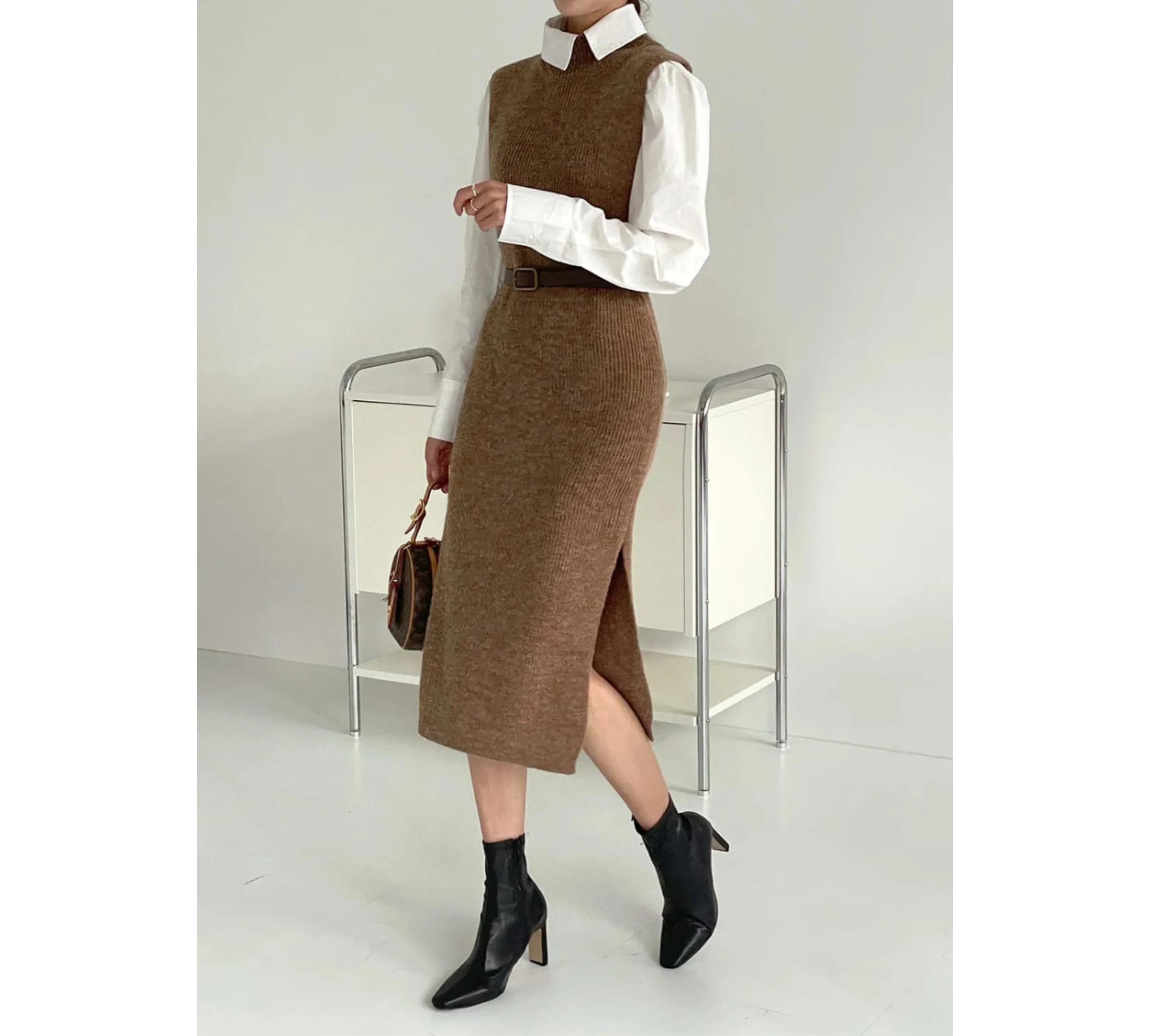 Dazy Sleeveless Long Knit Dres with Belt - Image 4