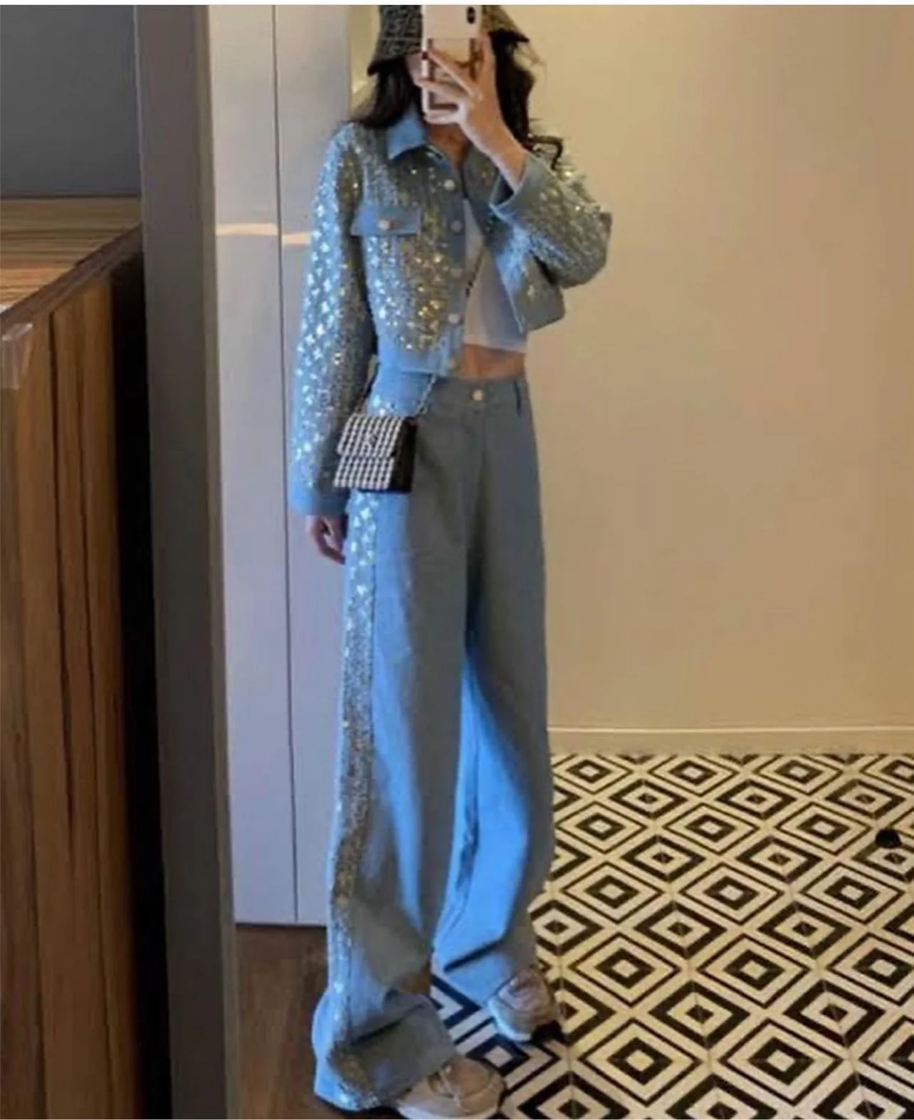 Denim Sequins Two Pc Set - Image 2