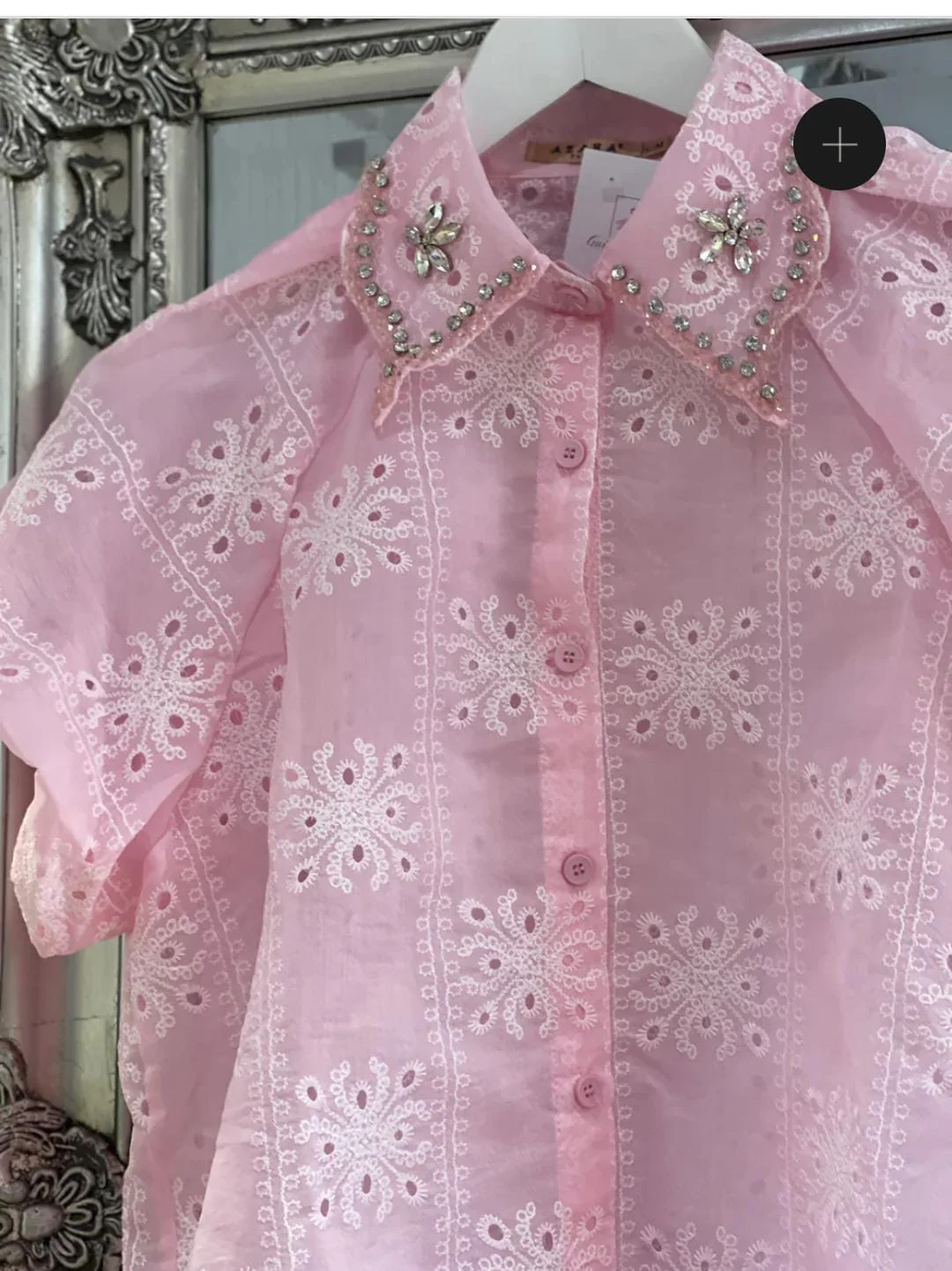 Embriodery Collar Crystal Shirt - Image 4