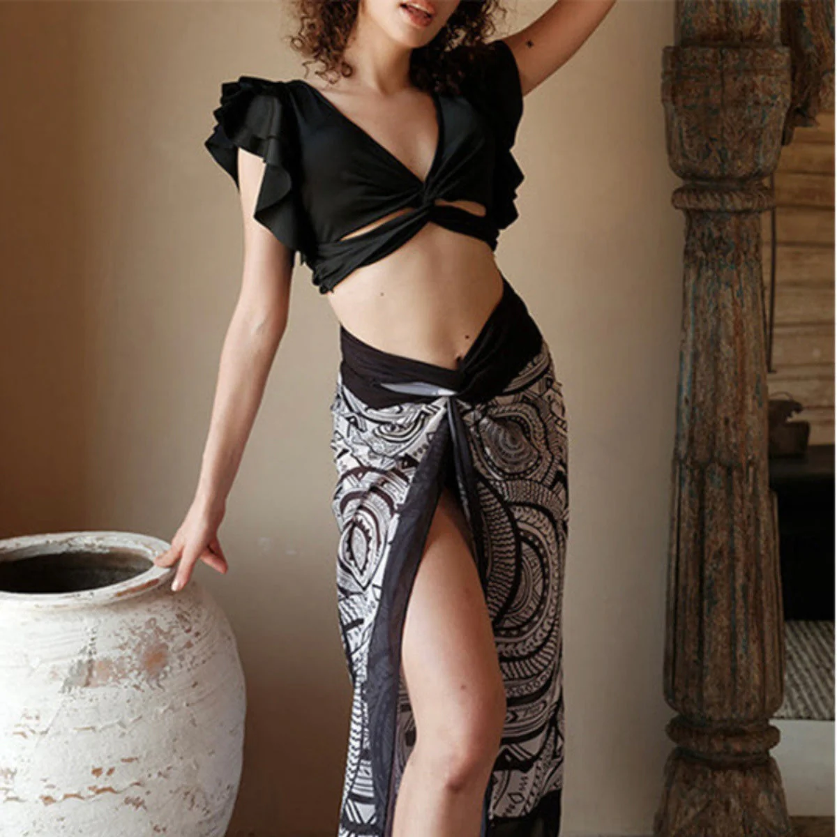 Flax Ruffle Bikini with sarong set - Image 2