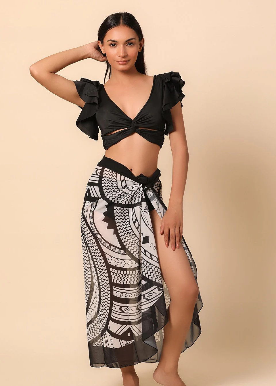 Flax Ruffle Bikini with sarong set - Image 4