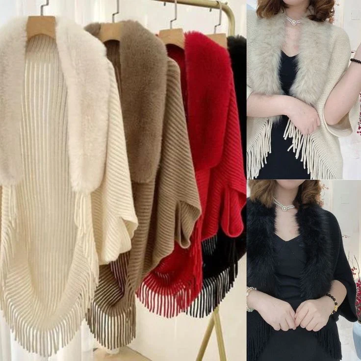 Luxury Faux Fur Collar Shawl - Image 3