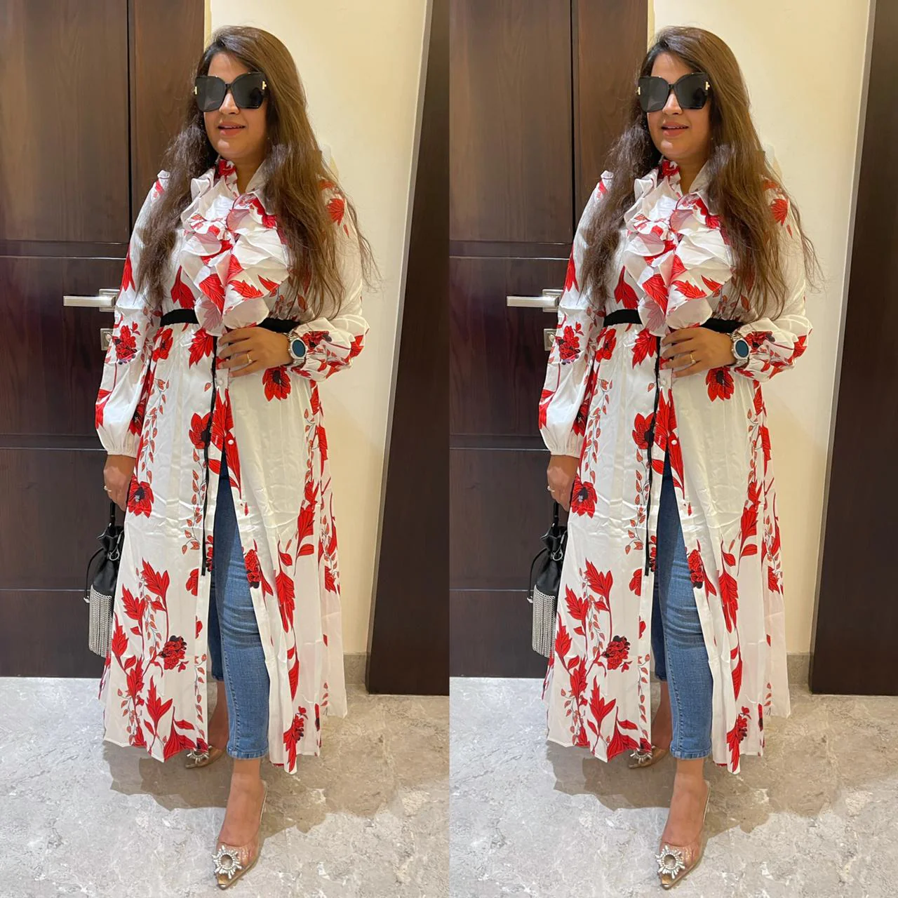 Luxury Floral Ruffle Slit Dress - Image 4