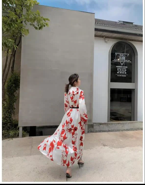 Luxury Floral Ruffle Slit Dress - Image 5