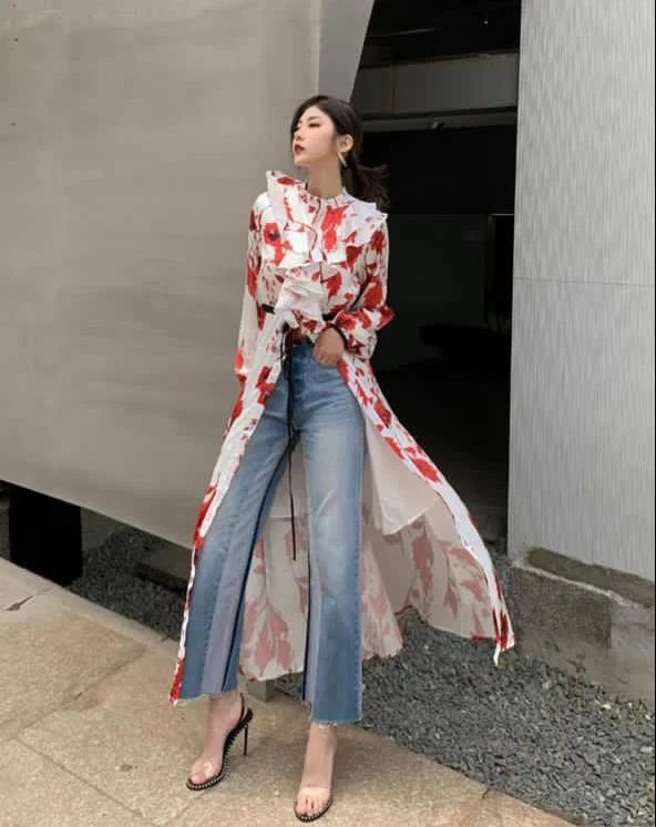 Luxury Floral Ruffle Slit Dress - Image 6