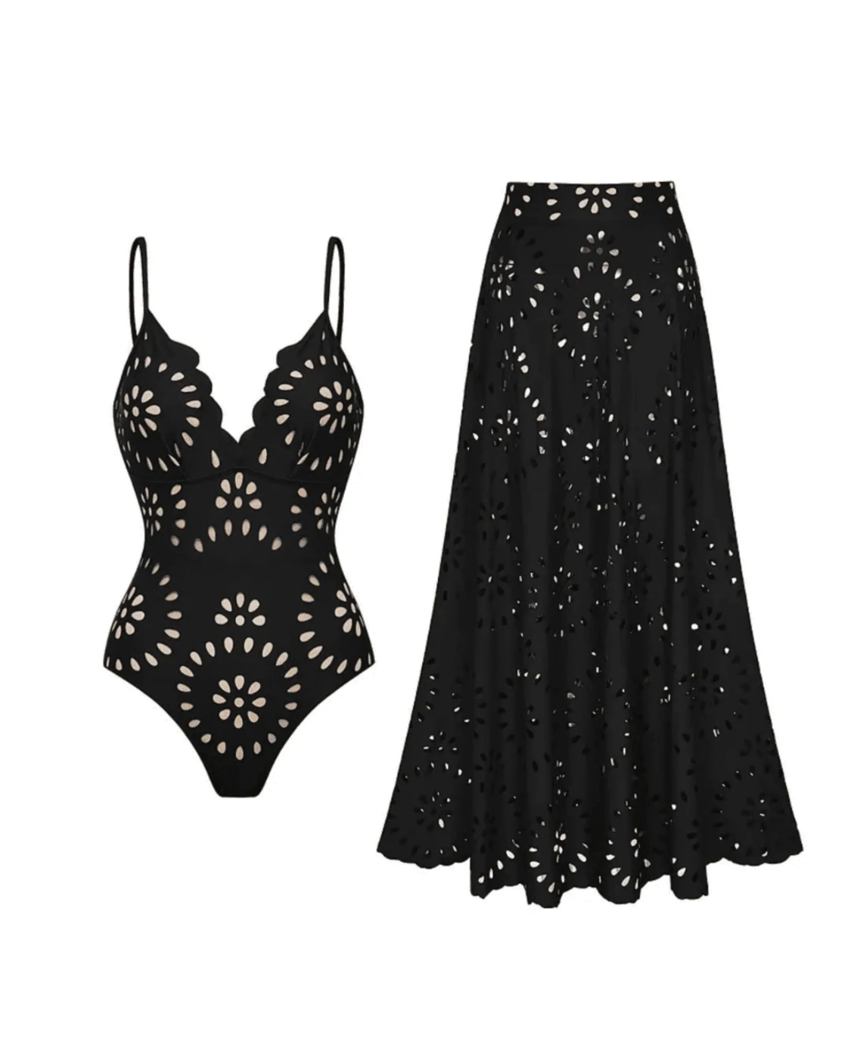 Maio Flower 2 Pc Swimsuit Set (Black)
