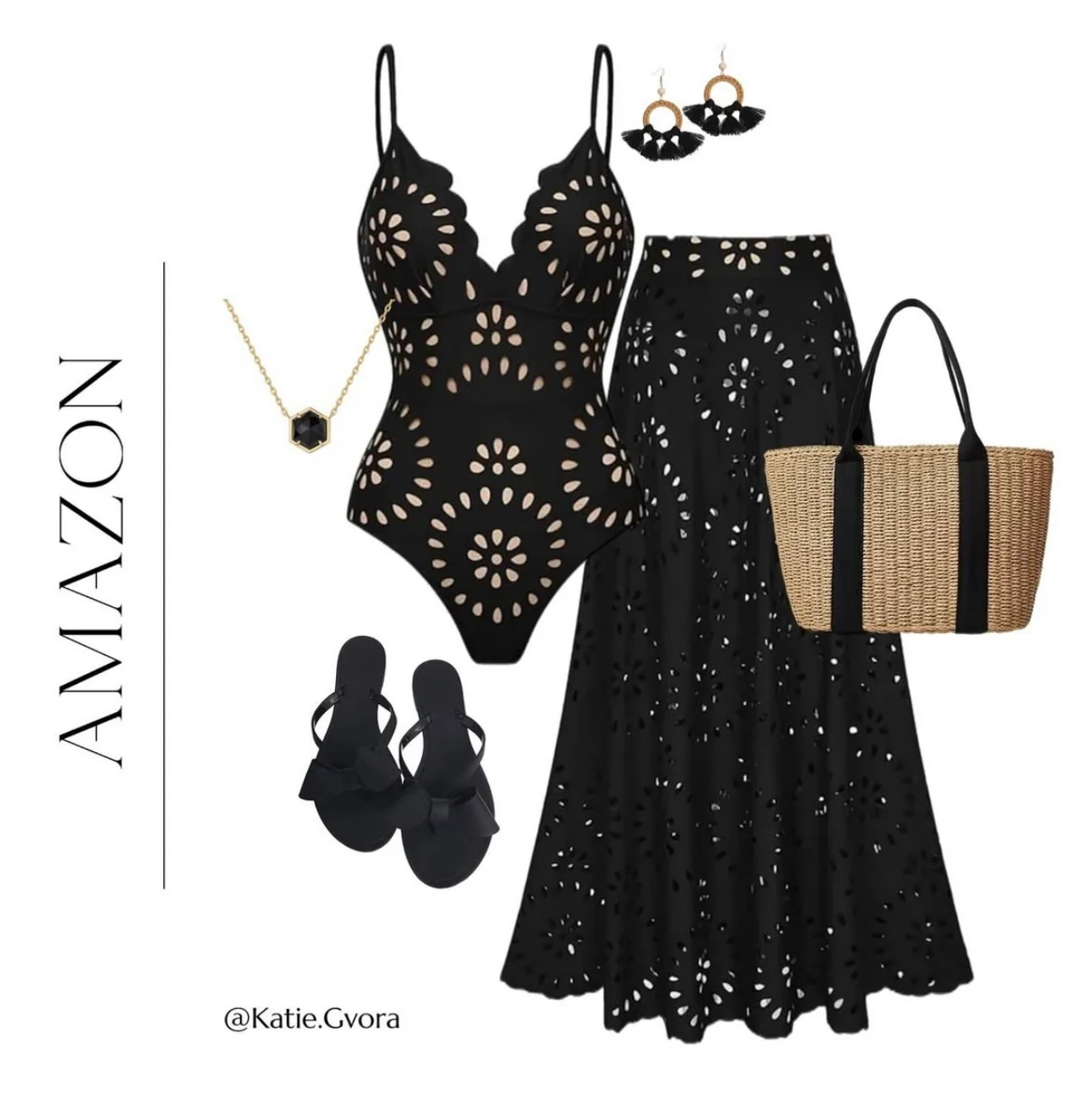 Maio Flower 2 Pc Swimsuit Set (Black) - Image 3