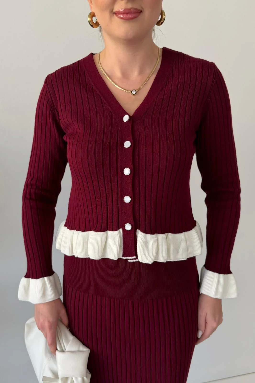 Merlot Ruffle Knit Skirt Set - Image 4