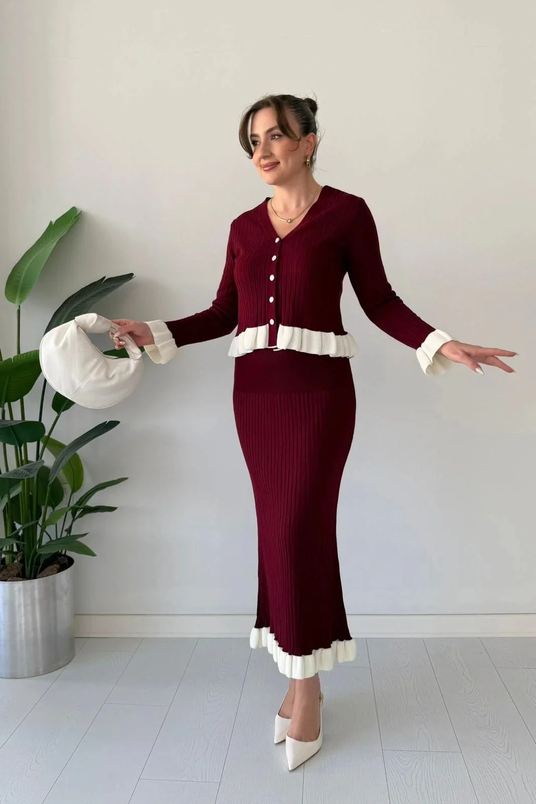 Merlot Ruffle Knit Skirt Set - Image 5