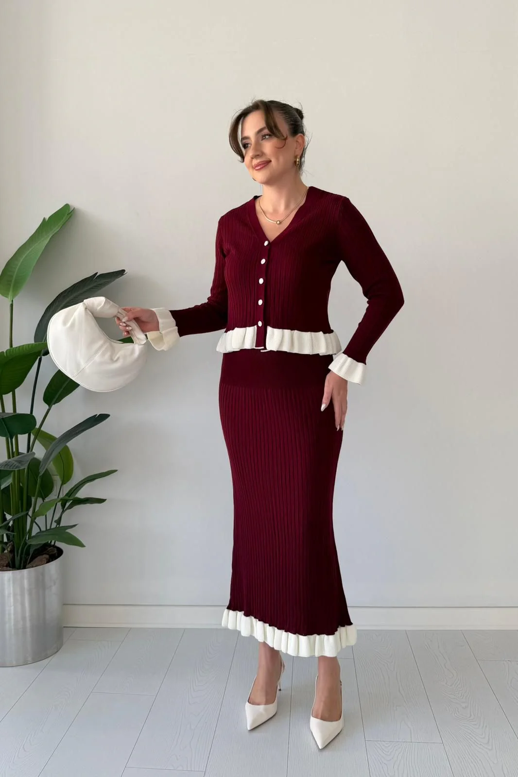 Merlot Ruffle Knit Skirt Set - Image 6