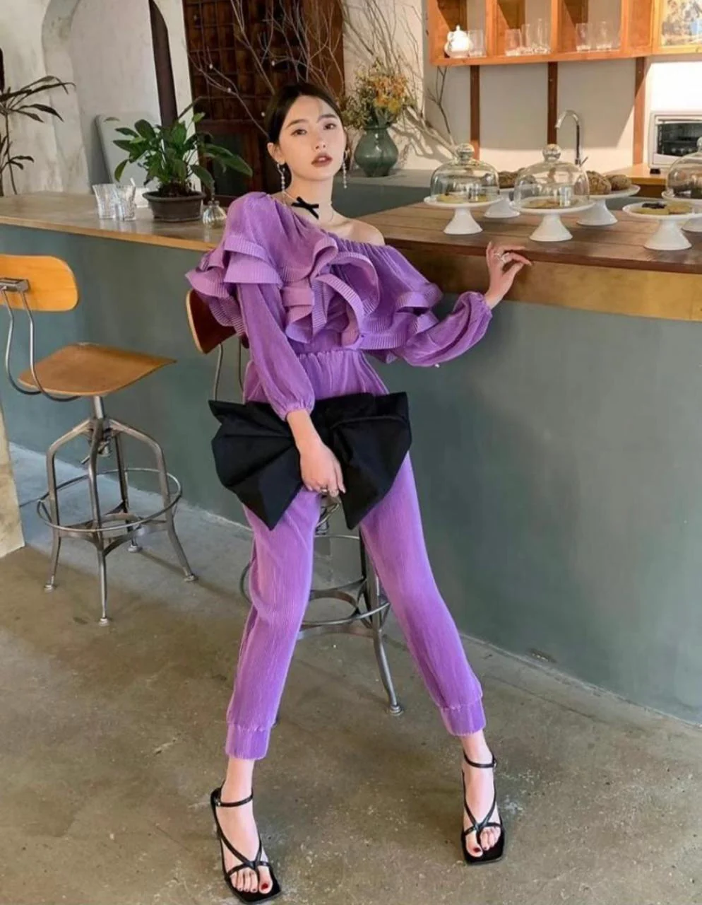 Off Shoulder Pleated Ruffle Jumpsuit - Image 5