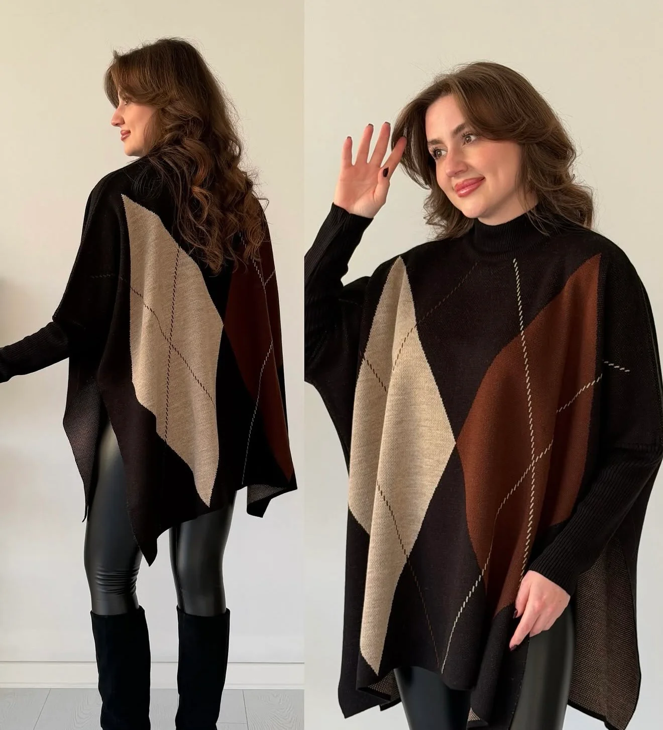 Plaid Knit Poncho - Image 2