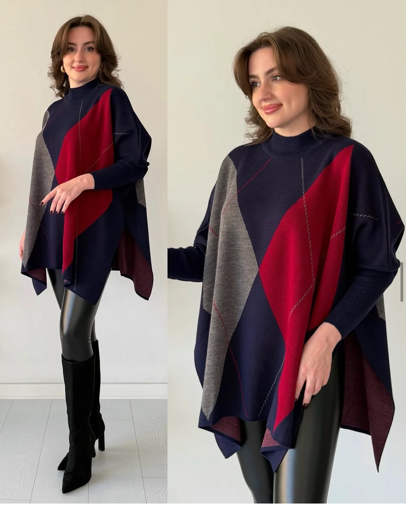 Plaid Knit Poncho - Image 3