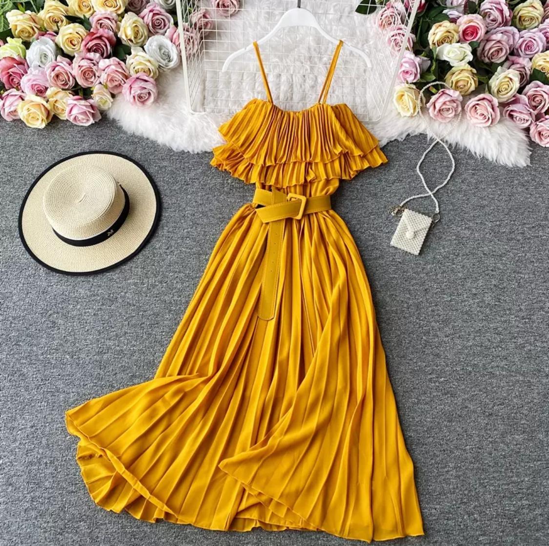 Pleated Ruffle Belt Dress - Image 2
