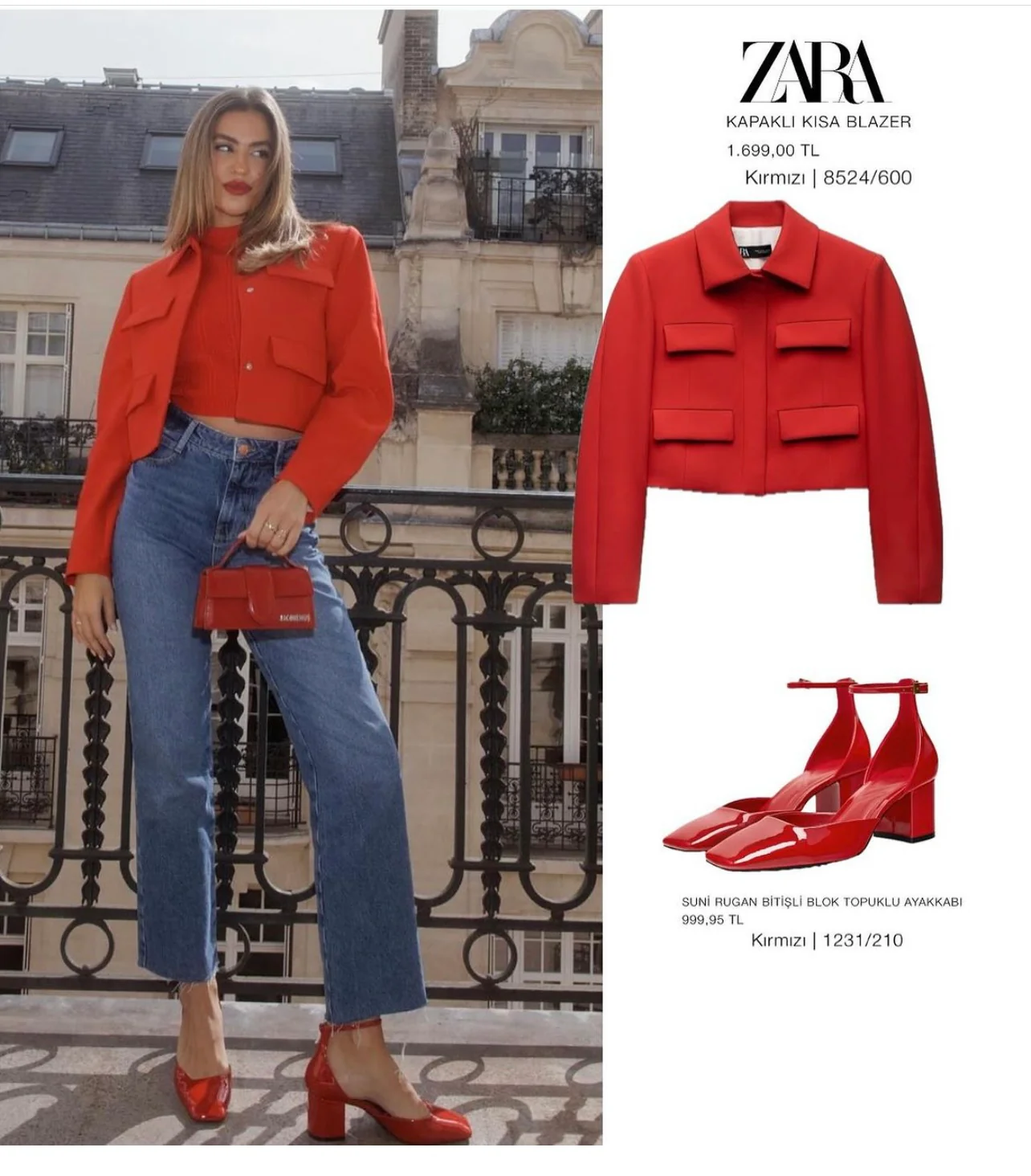 Red Cropped Blazer - Image 6