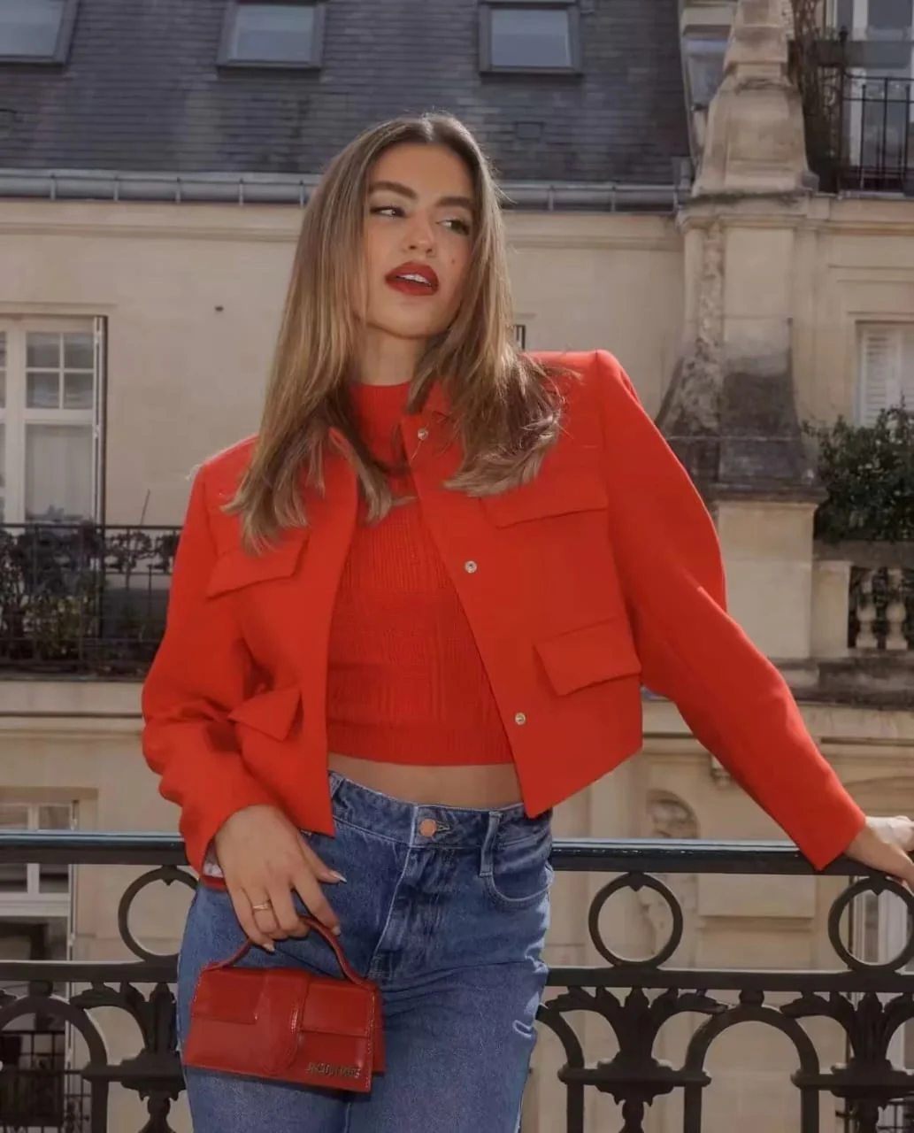 Red Cropped Blazer - Image 7