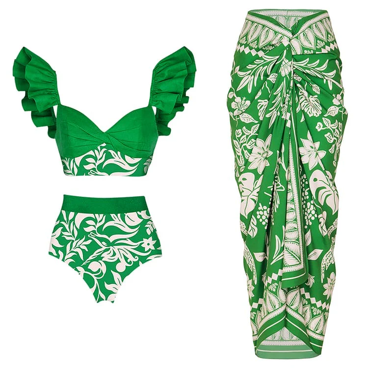 Ruffle Green Floral Swimsuit - Image 2