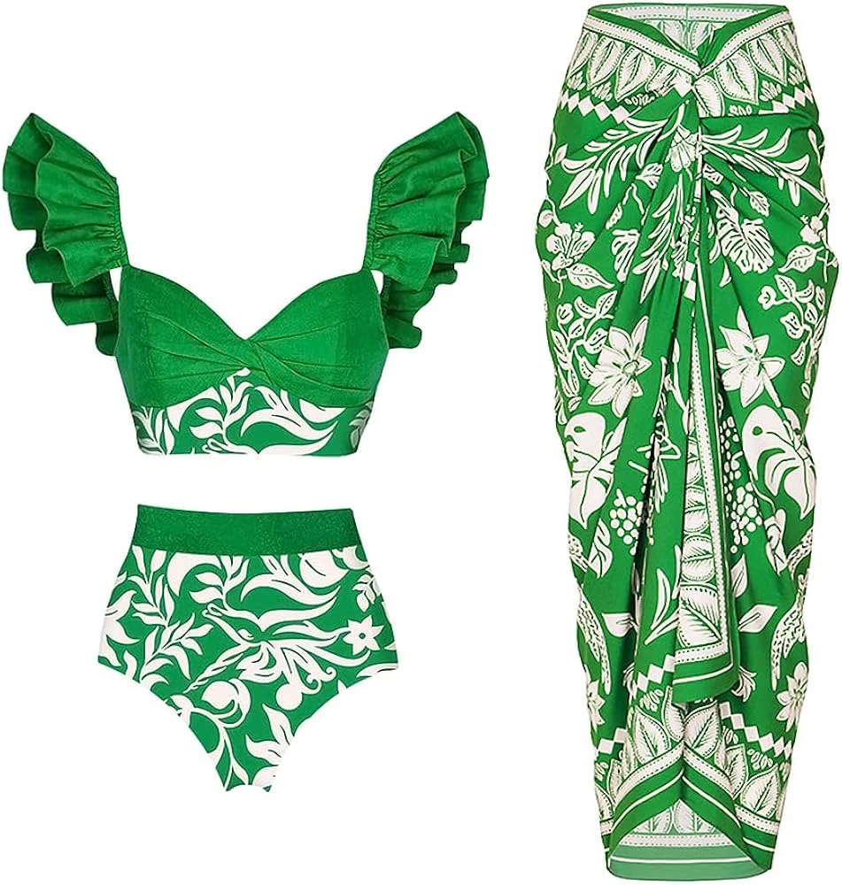 Ruffle Green Floral Swimsuit - Image 3