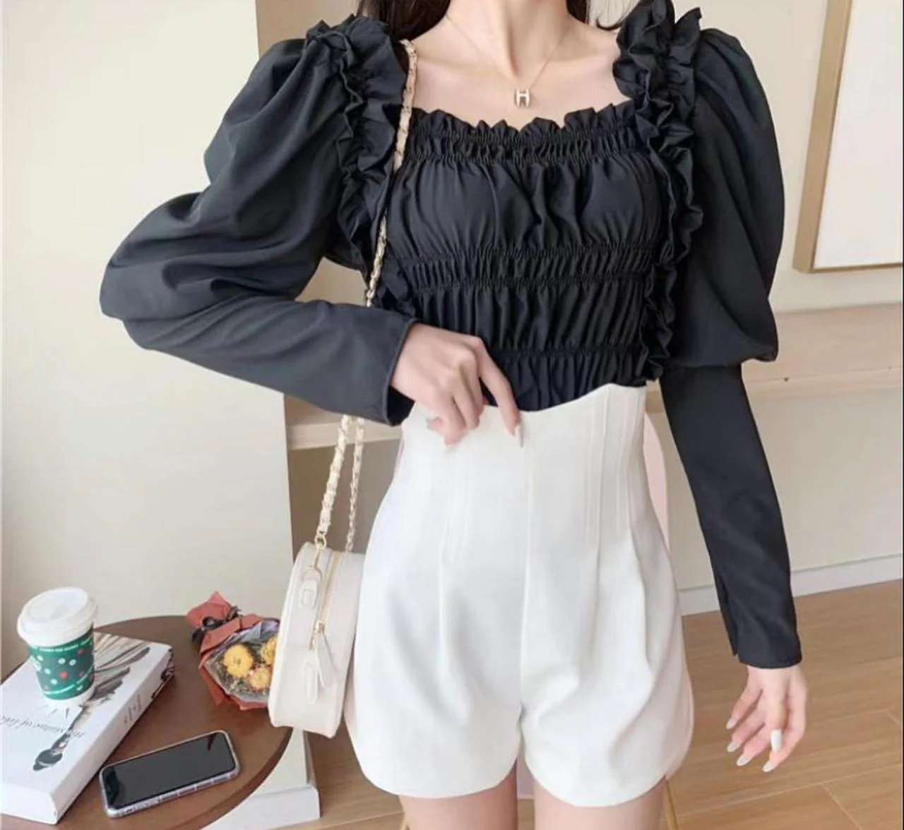 Ruffle Puff Sleeves Crop Top - Image 5