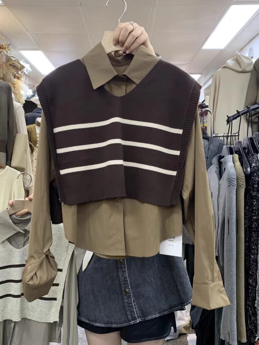 Spring autumn sweater with shirt - Image 3