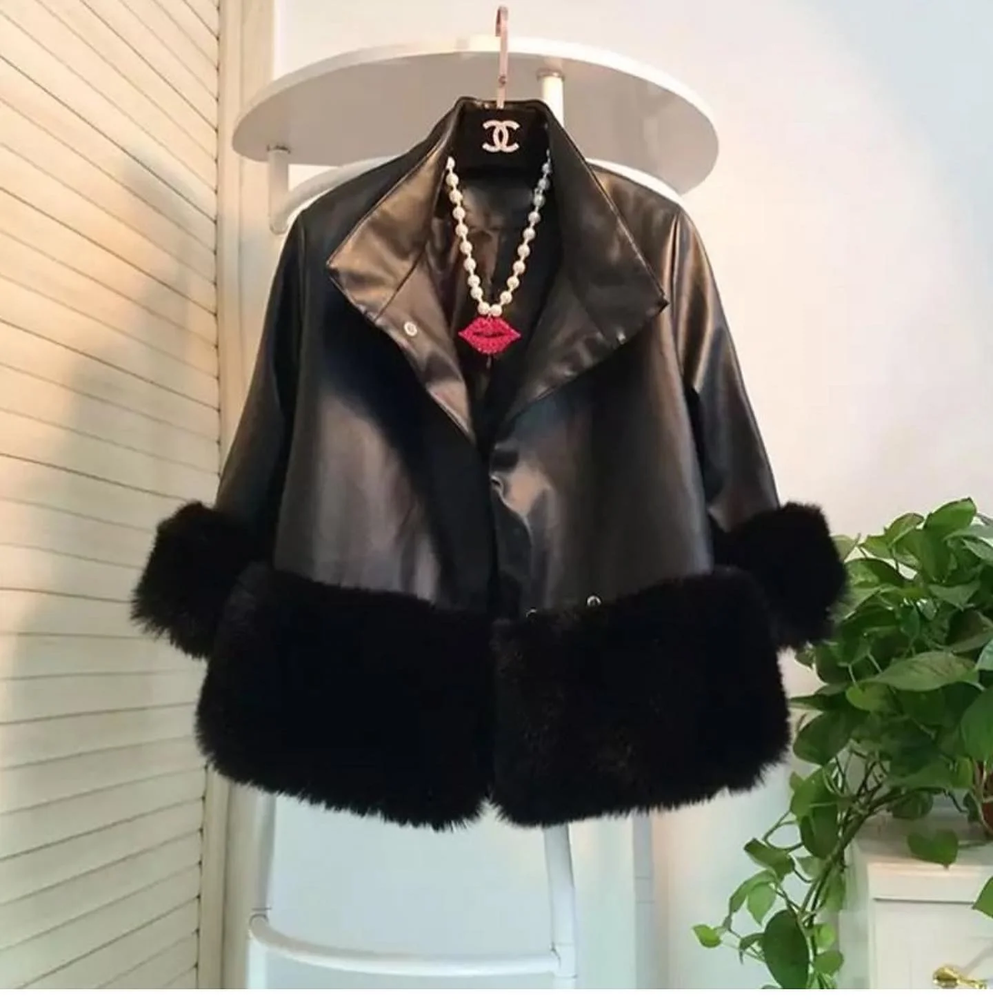 Statement Leather Fur Jacket - Image 4