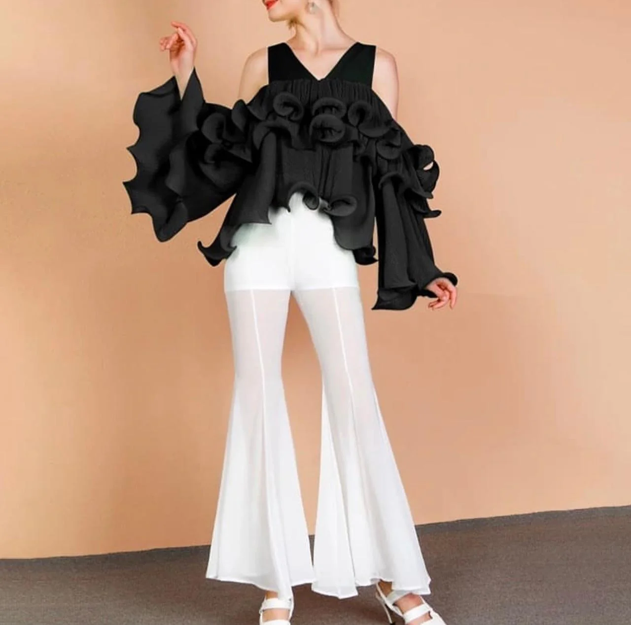 Tropical Draped Ruffle Top - Image 6