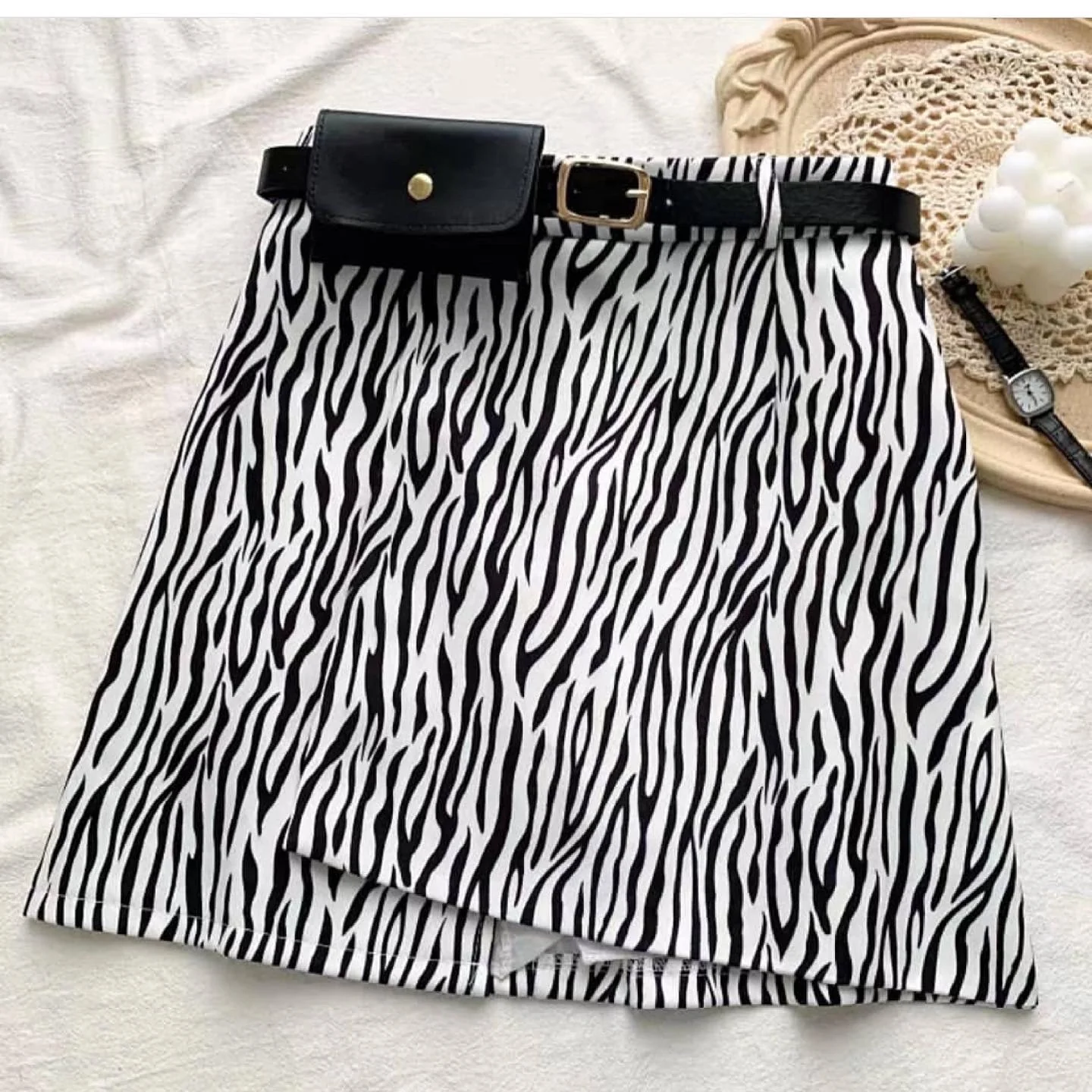 Zebra print bag belted skirt - Image 6